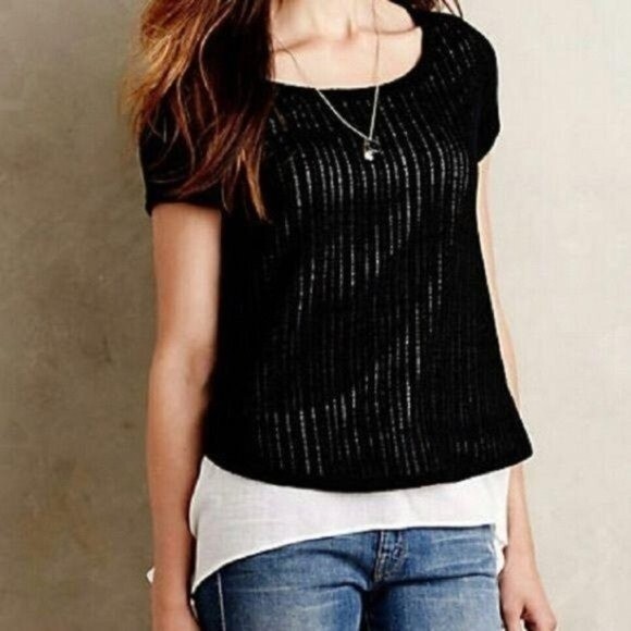 MOVING SALE Anthropologie Meadow Rue Black Knit Layered Top XS - Picture 1 of 6